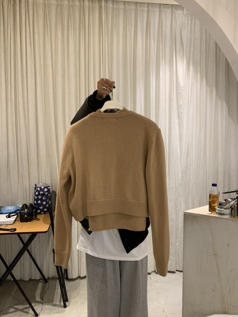 PAPERMOON韓國代購㊣女士新款休閑職業真品時尚針織衫羊絨短款paper moon針織衫