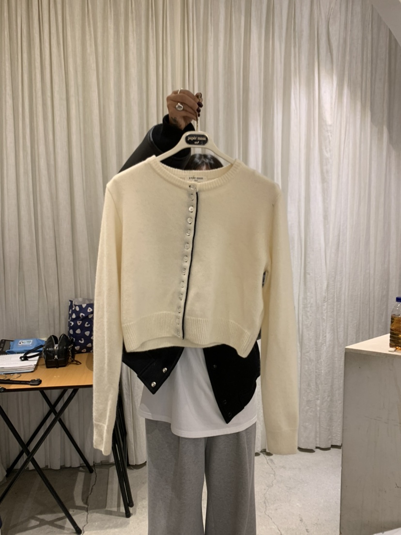 PAPERMOON韓國代購㊣女士新款休閑職業真品時尚針織衫羊絨短款paper moon針織衫圖色2