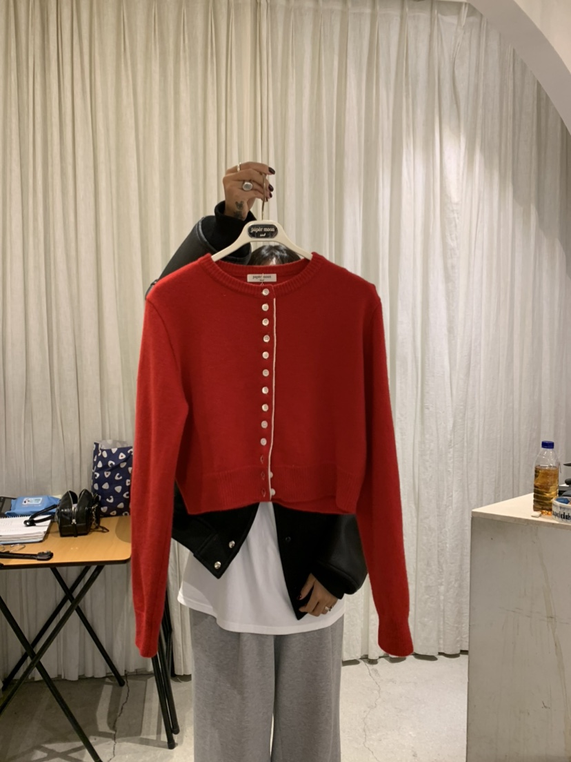 PAPERMOON韓國代購㊣女士新款休閑職業真品時尚針織衫羊絨短款paper moon針織衫圖色3