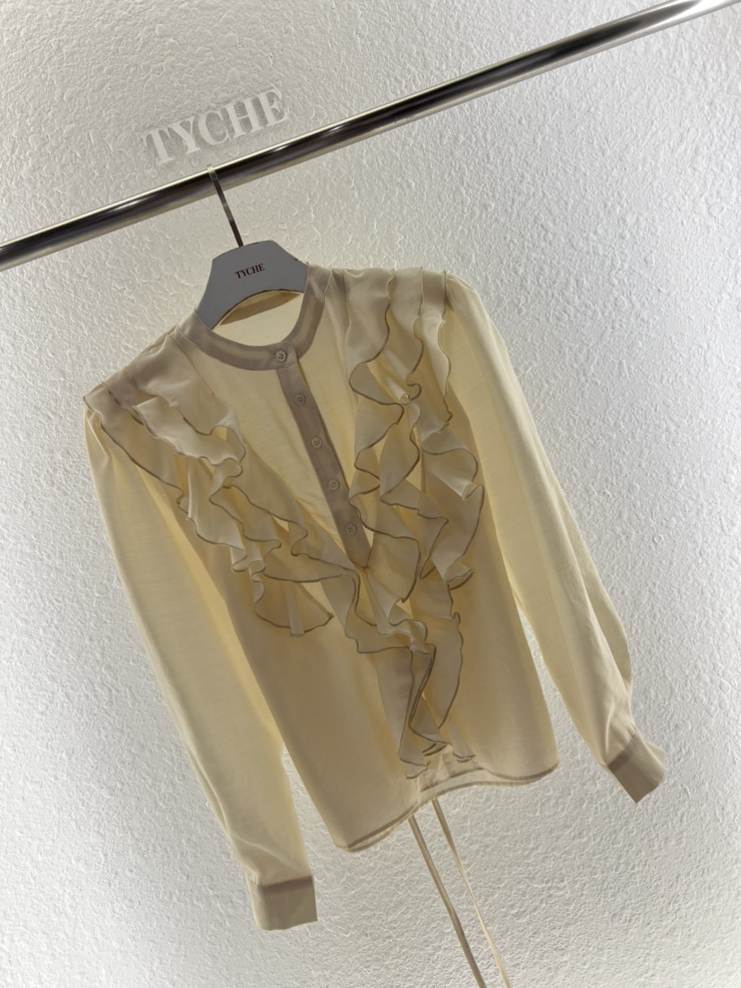TYCHE東大門㊣代購女士新品熱賣推薦時尚25秋冬襯衫蕾絲衫褶皺TYCHE襯衫/蕾絲衫圖色1