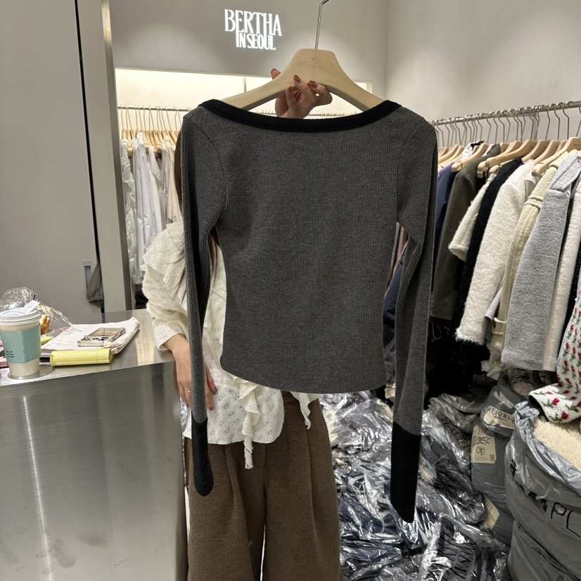 BERTHA韓國代購㊣女裝新款休閑真品職業長袖T恤不含內搭口袋BERTHA長袖T恤