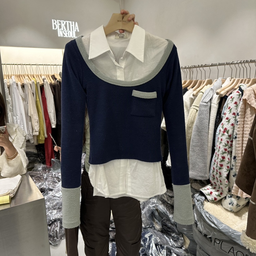 BERTHA韓國代購㊣女裝新款休閑真品職業長袖T恤不含內搭口袋BERTHA長袖T恤圖色1