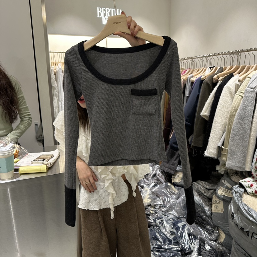 BERTHA韓國代購㊣女裝新款休閑真品職業長袖T恤不含內搭口袋BERTHA長袖T恤圖色3