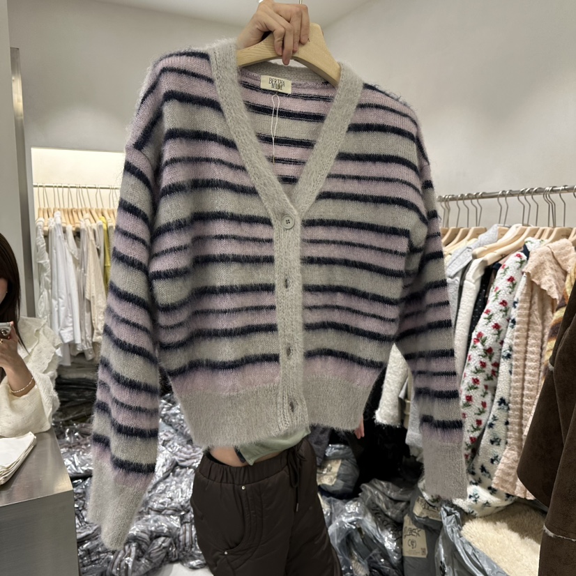 BERTHA東大門㊣代購女裝新品25秋冬時尚真品針織衫馬海毛開衫BERTHA針織衫圖色1