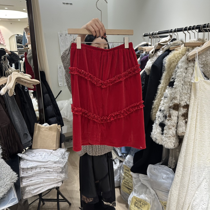 THEMORYPARK東大門㊣代購女裝新款真品休閑半身裙中短裙天鵝絨THE MORY PARK半身裙/中短裙