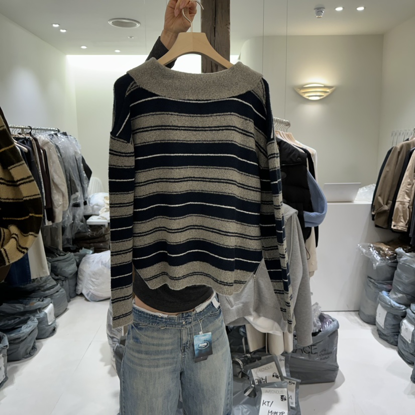 AVECNOUS東大門㊣直郵女士新款人氣時尚真品推薦休閑毛衣條紋AVECNOUS毛衣