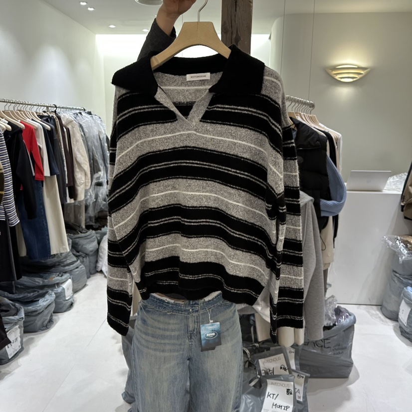 AVECNOUS東大門㊣直郵女士新款人氣時尚真品推薦休閑毛衣條紋AVECNOUS毛衣圖色1