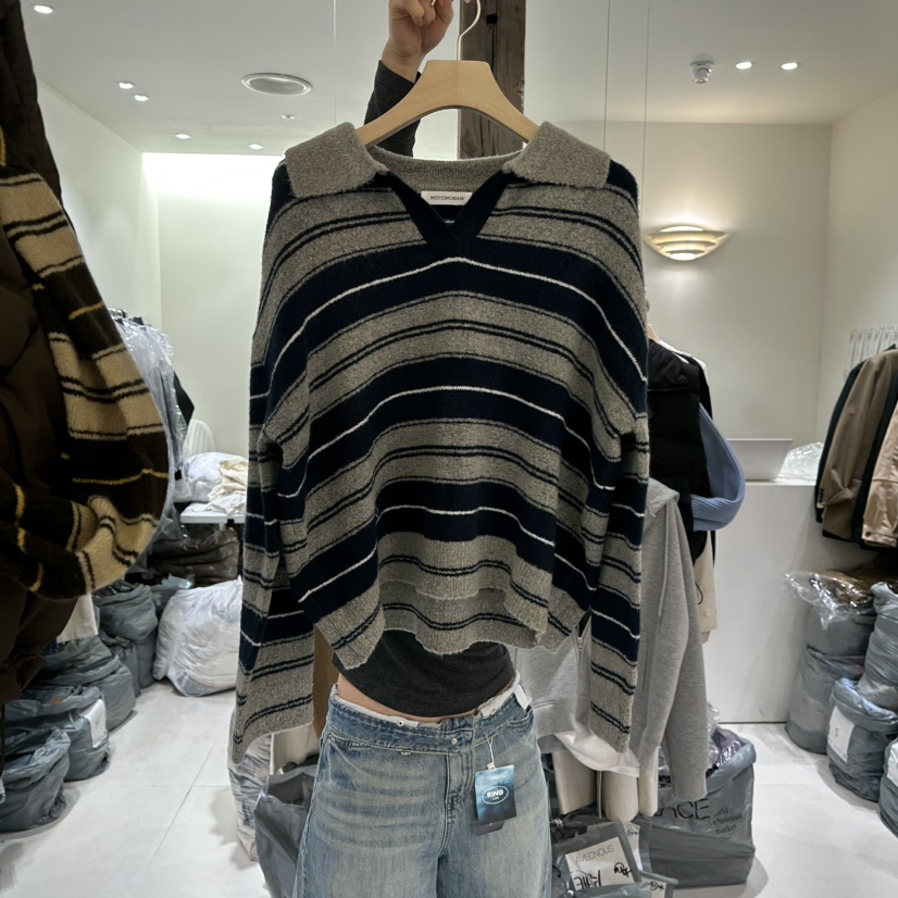 AVECNOUS東大門㊣直郵女士新款人氣時尚真品推薦休閑毛衣條紋AVECNOUS毛衣圖色2