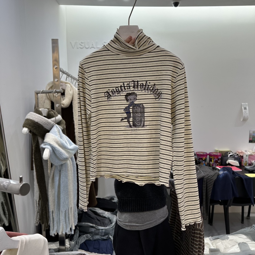 VISUAL SPACE韓國代購㊣女士新款職業25秋冬人氣熱賣長袖T恤VISUAL SPACE長袖T恤圖色1