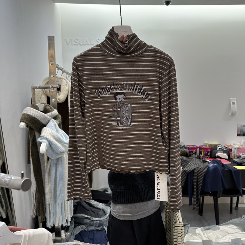 VISUAL SPACE韓國代購㊣女士新款職業25秋冬人氣熱賣長袖T恤VISUAL SPACE長袖T恤圖色2