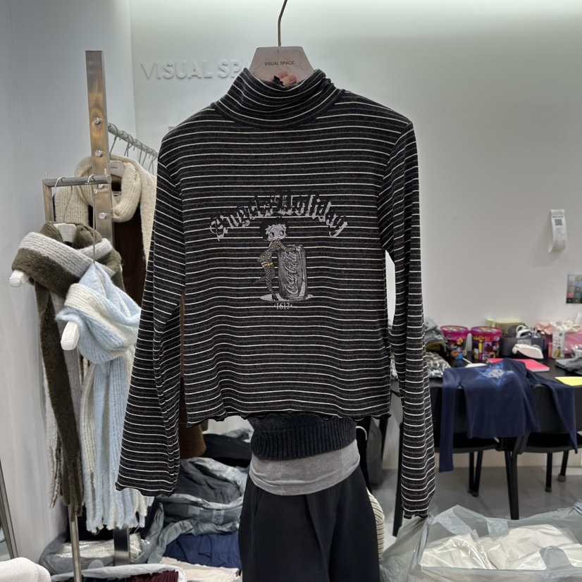 VISUAL SPACE韓國代購㊣女士新款職業25秋冬人氣熱賣長袖T恤VISUAL SPACE長袖T恤圖色3