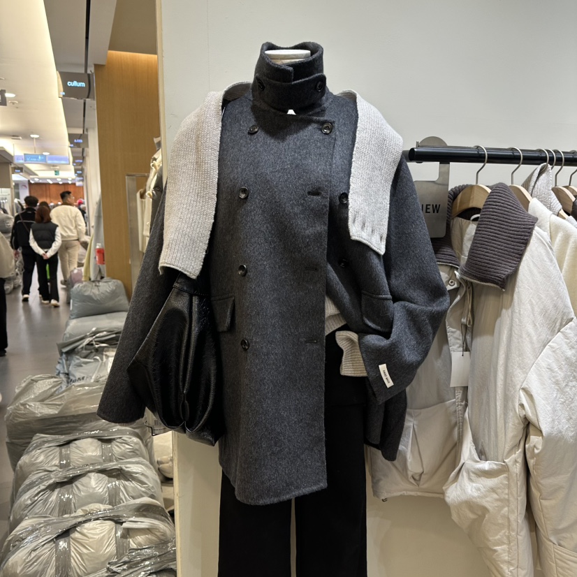 WINSOME東大門㊣直郵女裝新款職業人氣25秋冬短款大衣不含披肩WINSOME短款大衣圖色3墨色