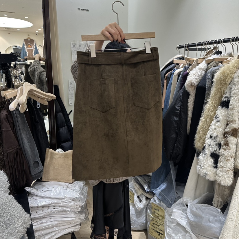 THEMORYPARK韓國代購㊣女裝新品職業人氣半身裙中短裙含腰帶THE MORY PARK半身裙/中短裙