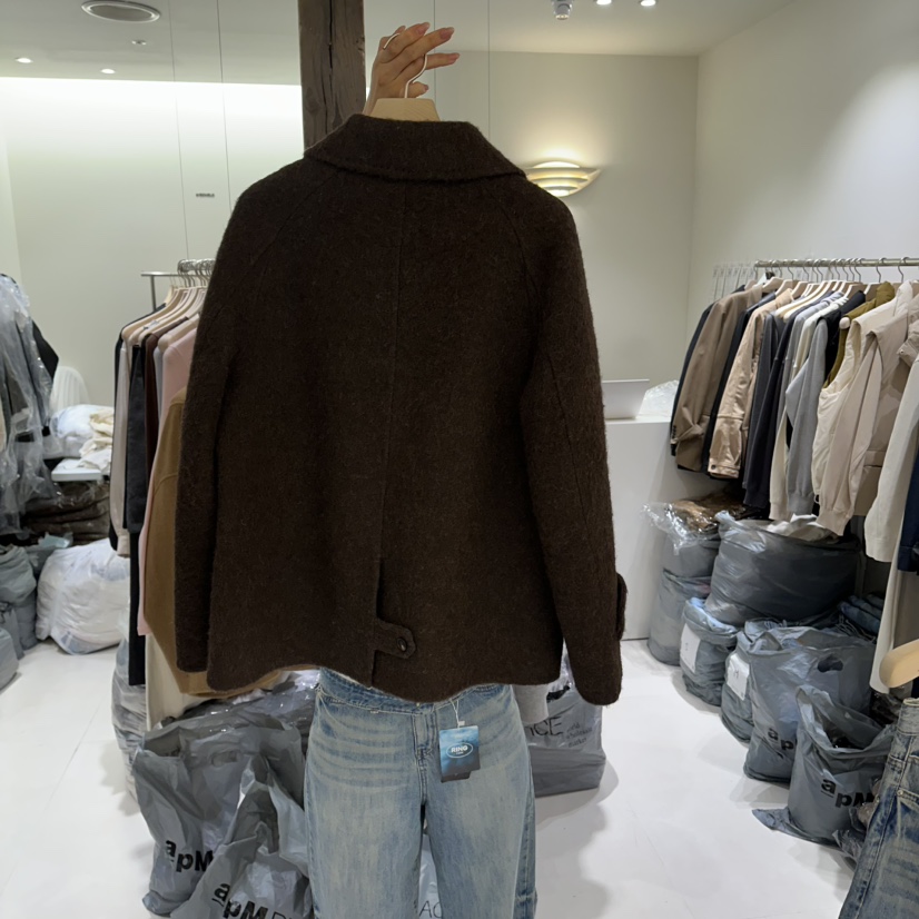 AVECNOUS韓國代購㊣女士新品真品推薦時尚25秋冬短款大衣羊駝AVECNOUS短款大衣