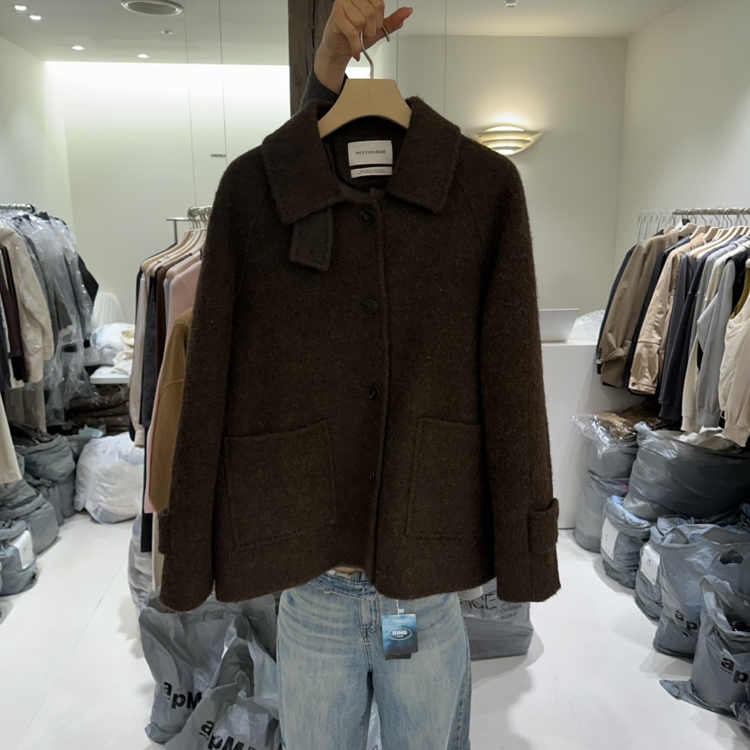 AVECNOUS韓國代購㊣女士新品真品推薦時尚25秋冬短款大衣羊駝AVECNOUS短款大衣圖色2