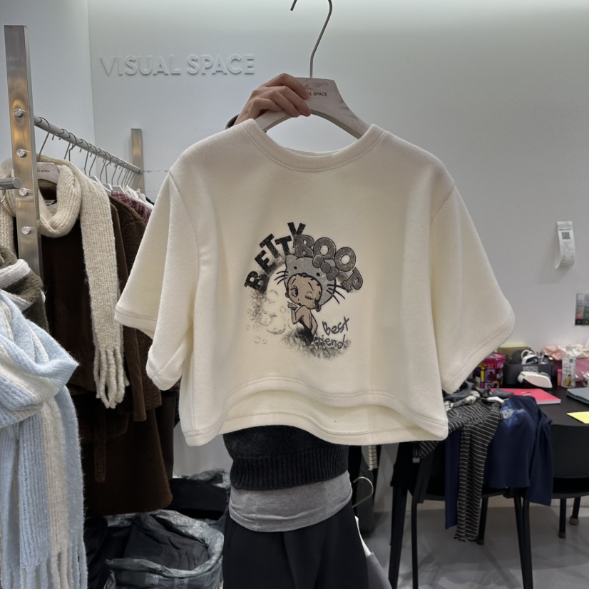 VISUAL SPACE東大門㊣代購女士新款人氣熱賣25秋冬T恤加絨VISUAL SPACET恤圖色1