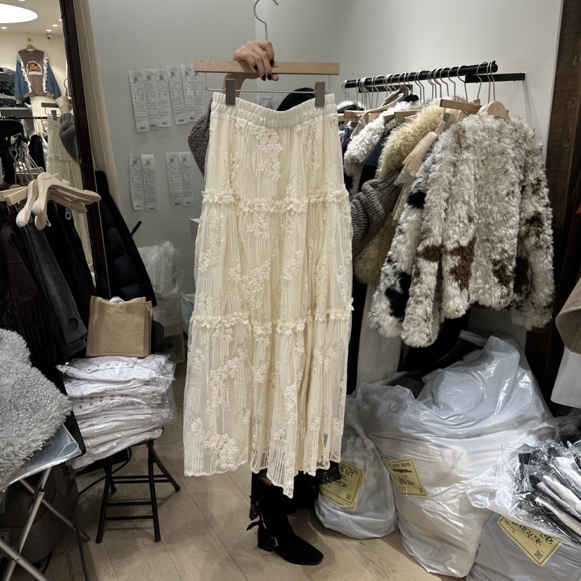 THEMORYPARK東大門㊣直郵女裝新款時尚休閑熱賣長裙花朵蕾絲THE MORY PARK長裙