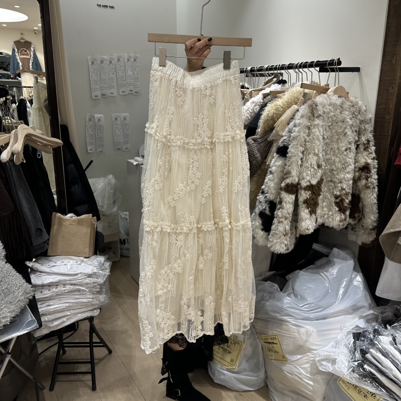 THEMORYPARK東大門㊣直郵女裝新款時尚休閑熱賣長裙花朵蕾絲THE MORY PARK長裙圖色1