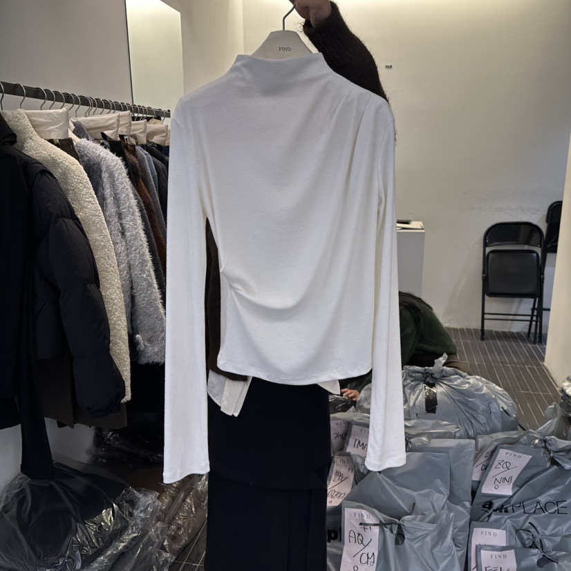 FIND-P東大門㊣直郵女裝新品人氣職業時尚推薦長袖T恤褶皺FIND-P長袖T恤圖色1