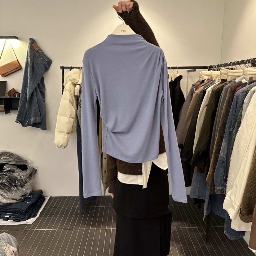 FIND-P東大門㊣直郵女裝新品人氣職業時尚推薦長袖T恤褶皺FIND-P長袖T恤圖色2