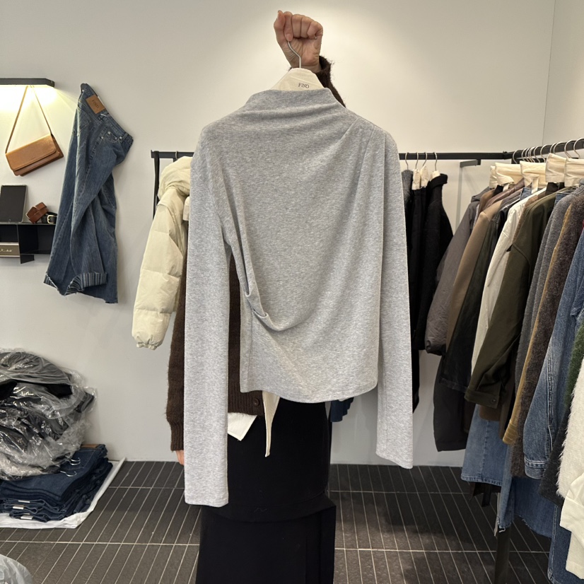 FIND-P東大門㊣直郵女裝新品人氣職業時尚推薦長袖T恤褶皺FIND-P長袖T恤圖色3