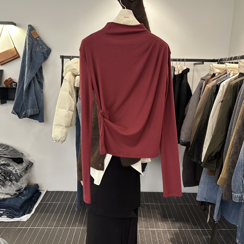 FIND-P東大門㊣直郵女裝新品人氣職業時尚推薦長袖T恤褶皺FIND-P長袖T恤圖色4