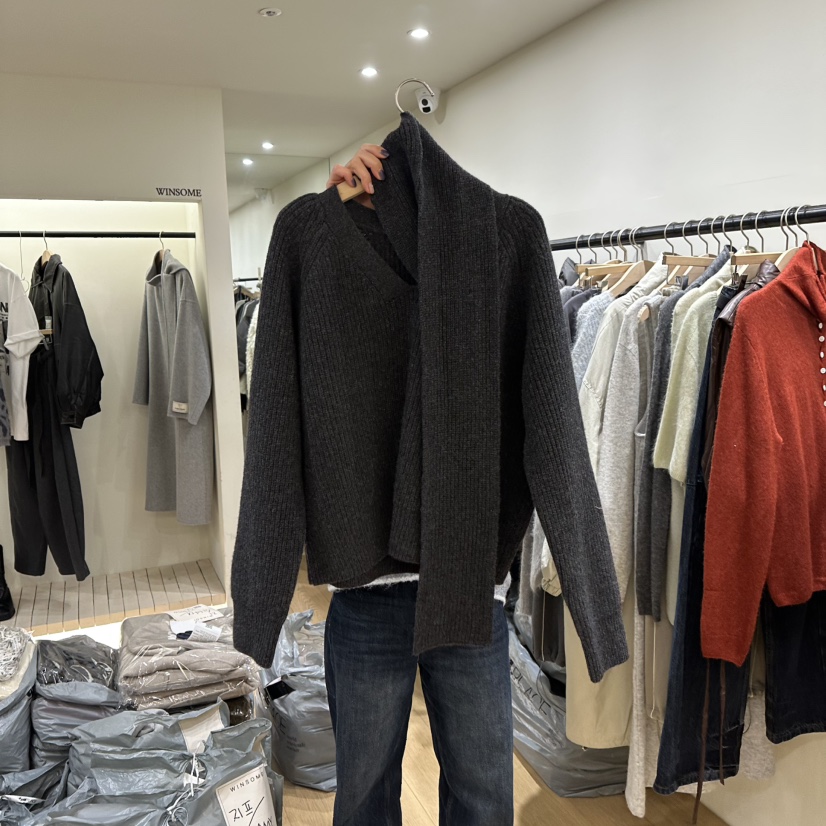 WINSOME韓國直郵㊣女士新款人氣推薦25秋冬職業針織衫含圍巾WINSOME針織衫圖色2