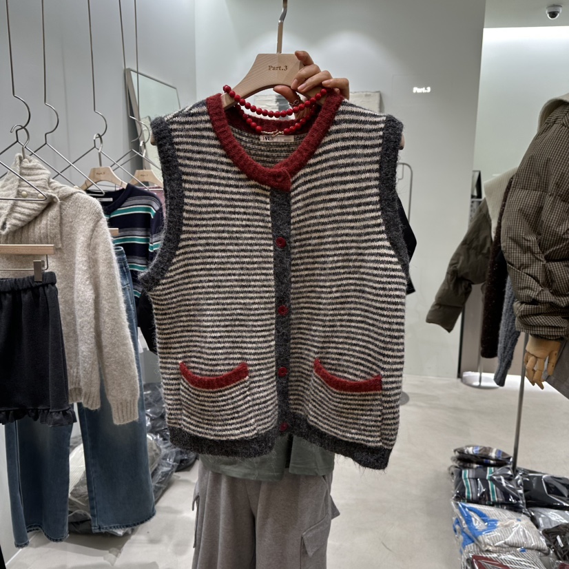 PART3韓國代購㊣女裝新品人氣休閑職業25秋冬時尚真品馬甲條紋Part.3馬甲圖色2