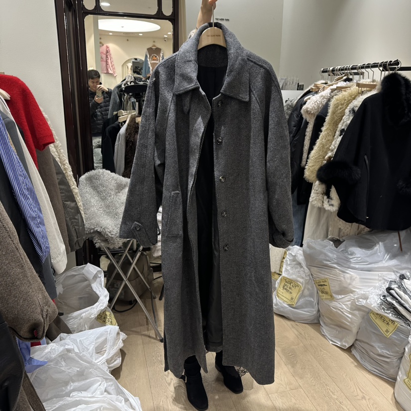 THEMORYPARK東大門㊣實拍女士新品人氣中長款大衣人字形含腰帶THE MORY PARK中長款大衣圖色1