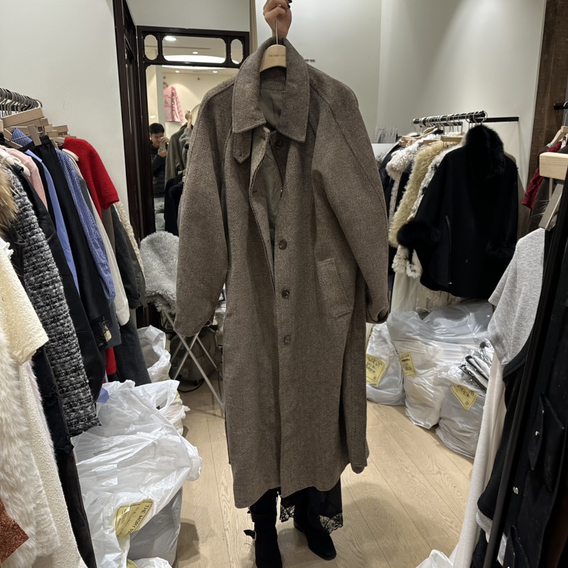 THEMORYPARK東大門㊣實拍女士新品人氣中長款大衣人字形含腰帶THE MORY PARK中長款大衣圖色2