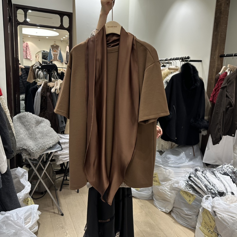 THEMORYPARK韓國代購㊣女裝新品人氣熱賣推薦休閑職業T恤圍巾THE MORY PARKT恤圖色2