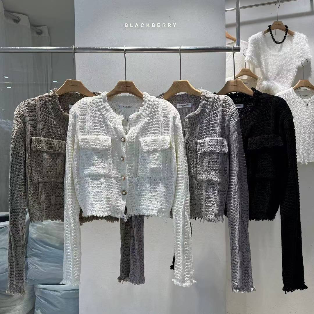 BLACKBERRY韓國直郵㊣女士新品休閑熱賣25秋冬針織衫雙口袋BLACKBERRY針織衫