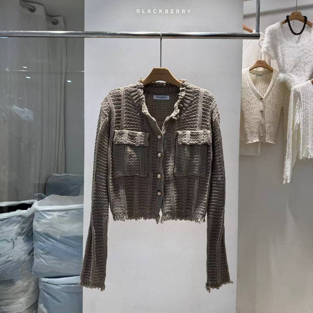BLACKBERRY韓國直郵㊣女士新品休閑熱賣25秋冬針織衫雙口袋BLACKBERRY針織衫圖色2