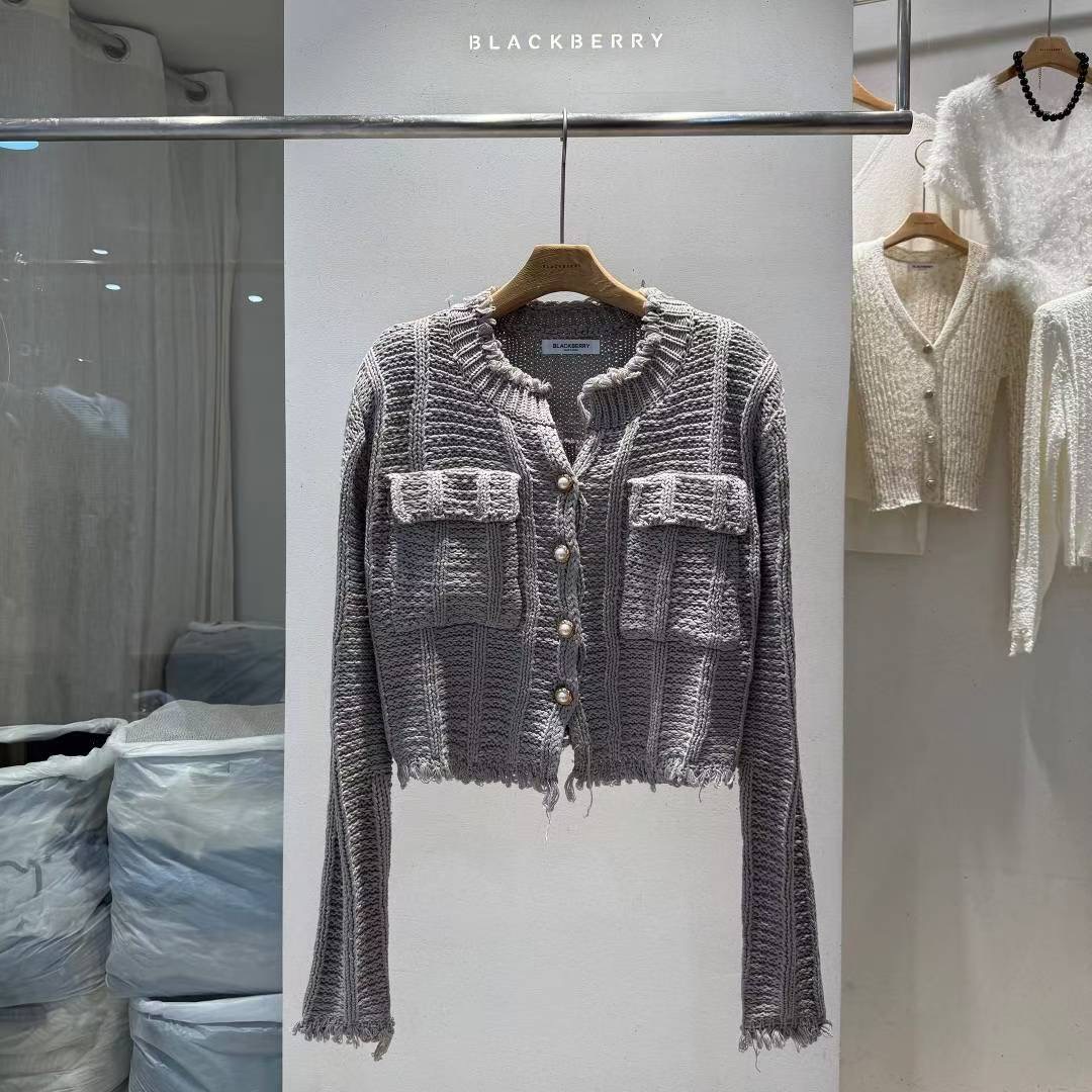 BLACKBERRY韓國直郵㊣女士新品休閑熱賣25秋冬針織衫雙口袋BLACKBERRY針織衫圖色3