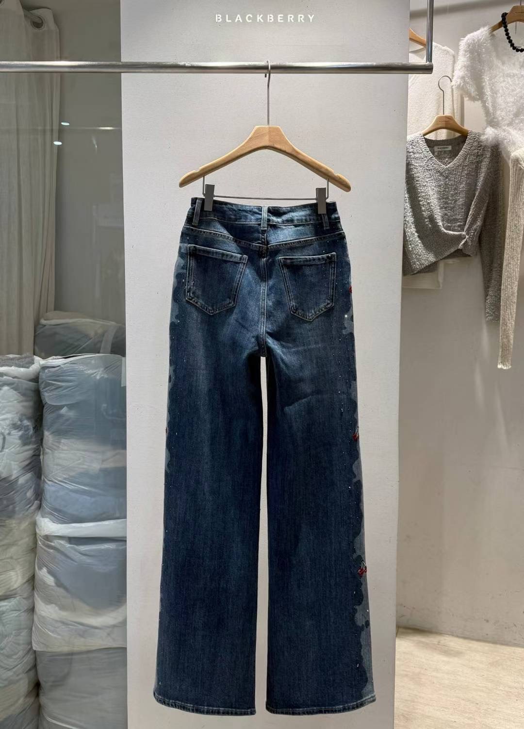 BLACKBERRY韓國代購㊣女士新款真品休閑推薦25秋冬熱賣牛仔褲BLACKBERRY牛仔褲