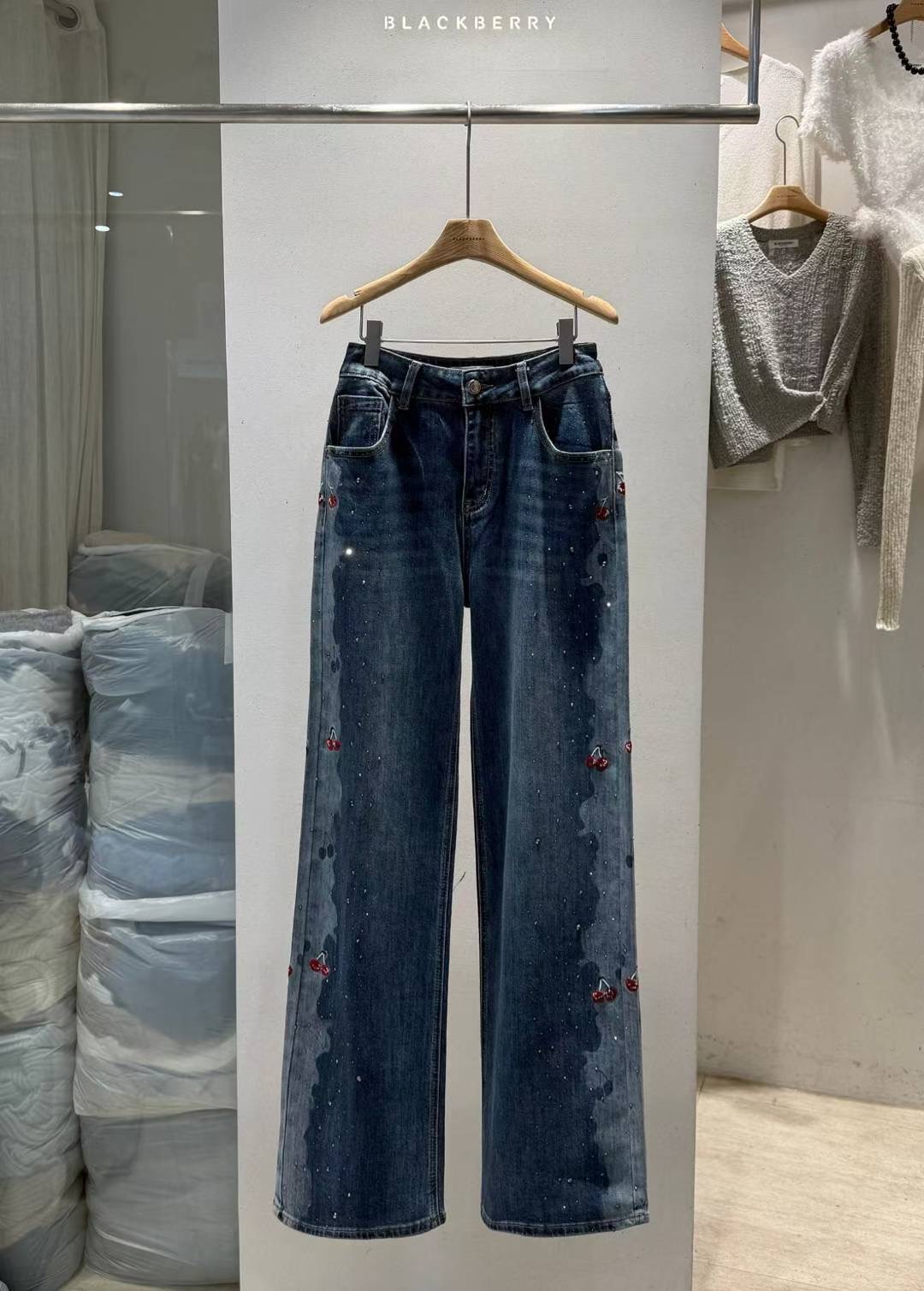 BLACKBERRY韓國代購㊣女士新款真品休閑推薦25秋冬熱賣牛仔褲BLACKBERRY牛仔褲圖色1