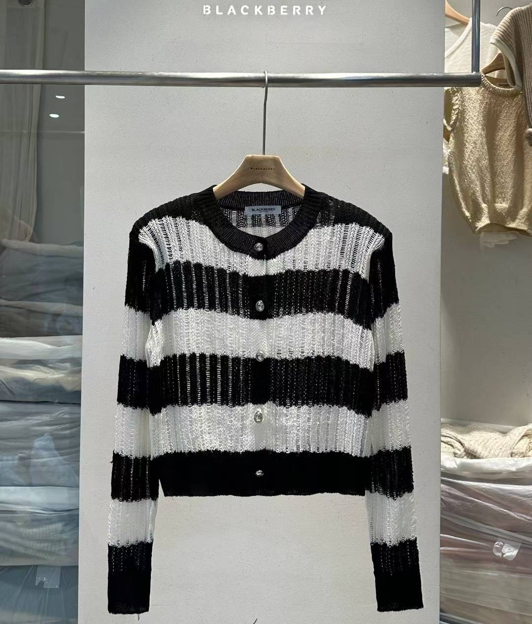 BLACKBERRY韓國直郵㊣女士新品休閑職業時尚人氣針織衫透明BLACKBERRY針織衫圖色1