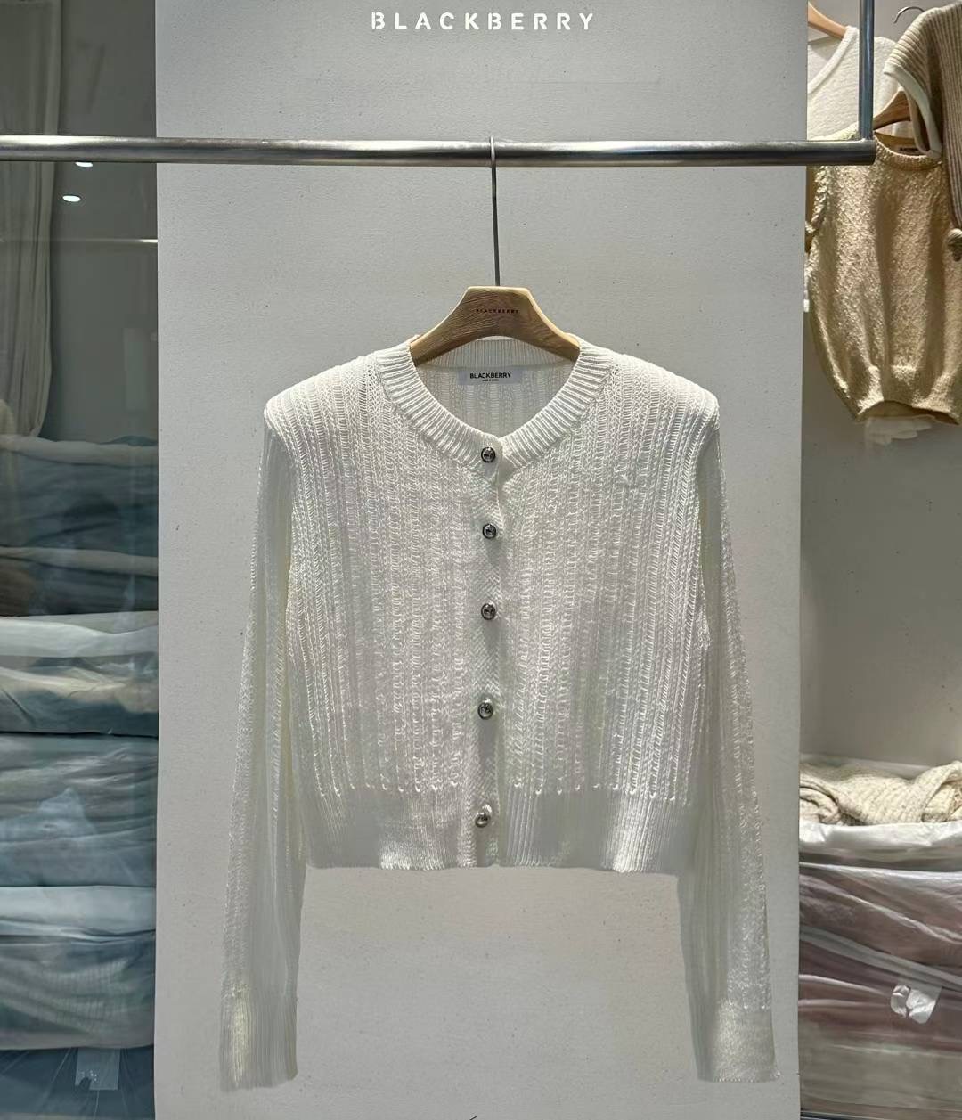 BLACKBERRY韓國直郵㊣女士新品休閑職業時尚人氣針織衫透明BLACKBERRY針織衫圖色2