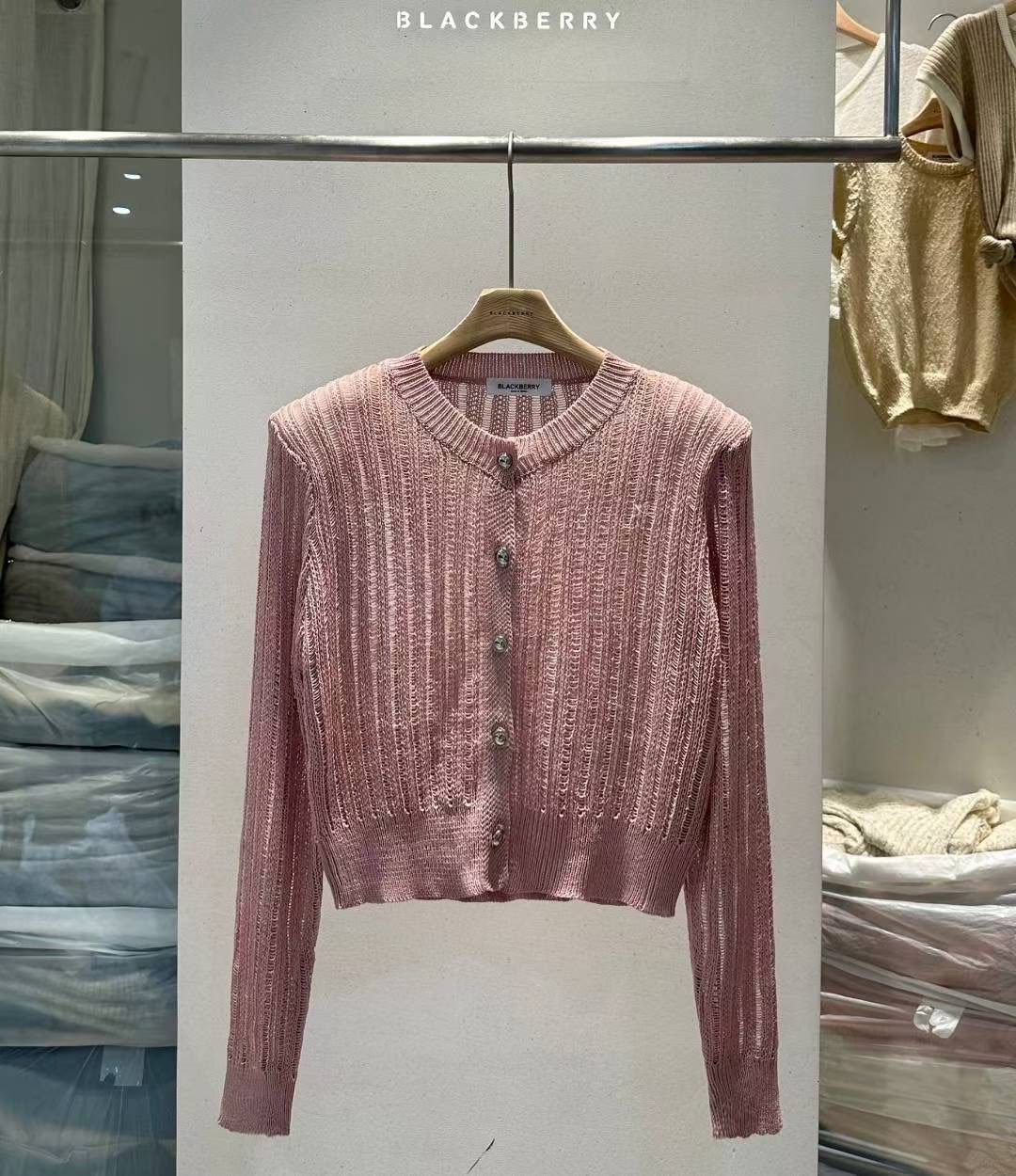 BLACKBERRY韓國直郵㊣女士新品休閑職業時尚人氣針織衫透明BLACKBERRY針織衫圖色3