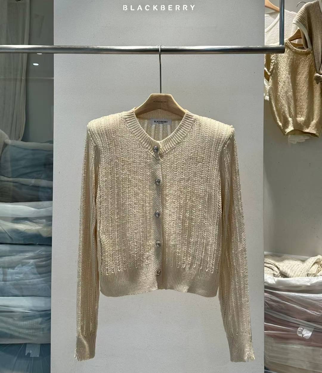 BLACKBERRY韓國直郵㊣女士新品休閑職業時尚人氣針織衫透明BLACKBERRY針織衫圖色4