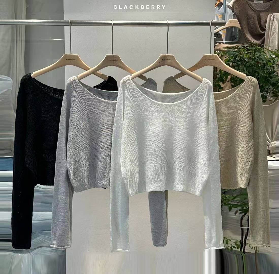 BLACKBERRY東大門㊣代購女裝新品休閑25秋冬職業針織衫船領BLACKBERRY針織衫