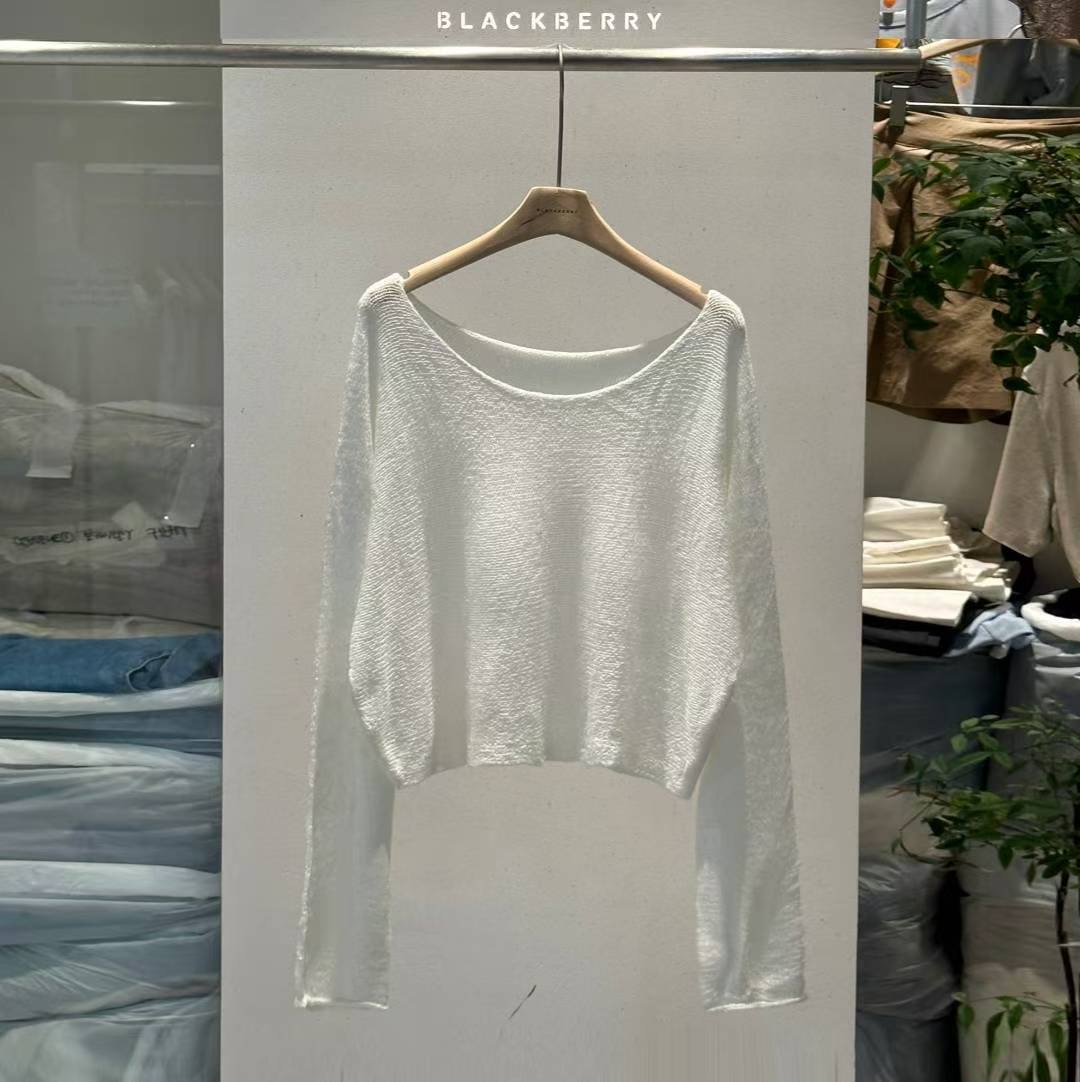 BLACKBERRY東大門㊣代購女裝新品休閑25秋冬職業針織衫船領BLACKBERRY針織衫圖色1