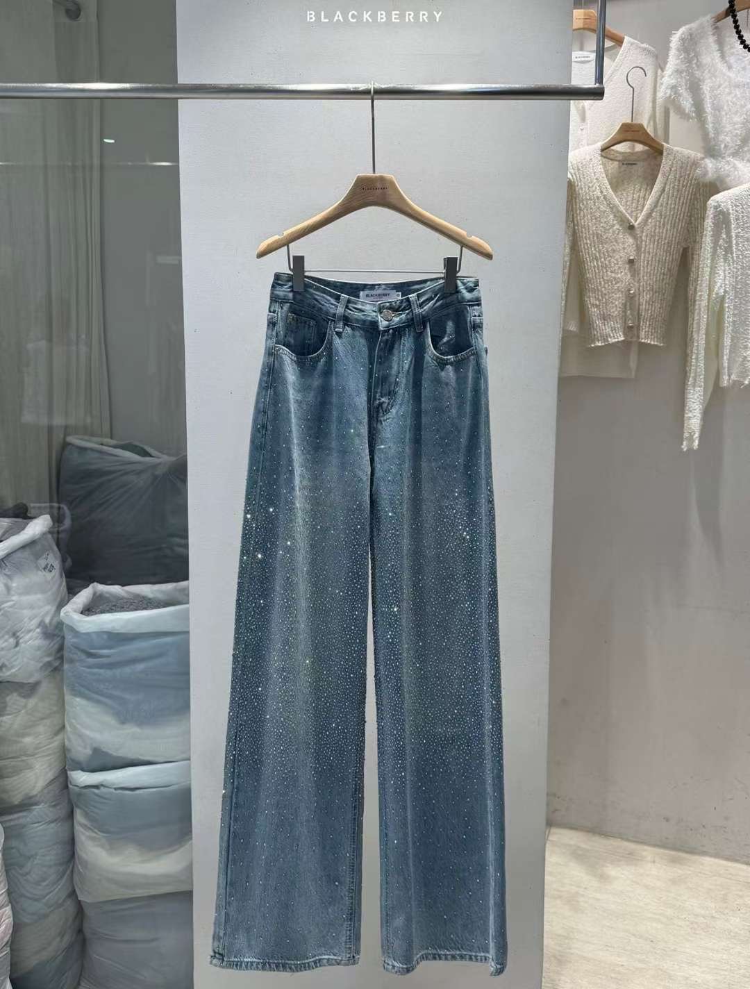 BLACKBERRY東大門㊣代購女裝新品時尚推薦真品職業牛仔褲復古BLACKBERRY牛仔褲圖色1