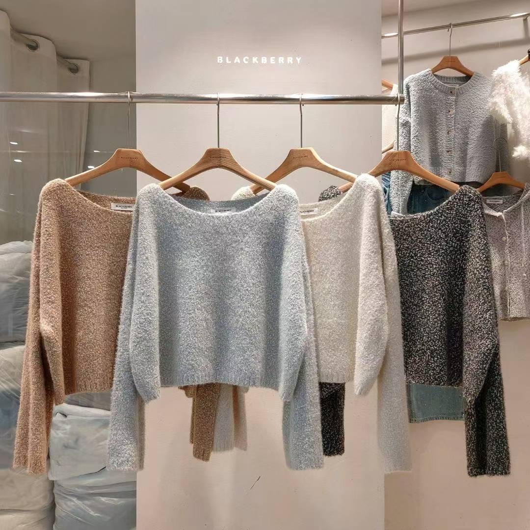 BLACKBERRY韓國代購㊣女裝新品休閑推薦時尚人氣針織衫船領BLACKBERRY針織衫