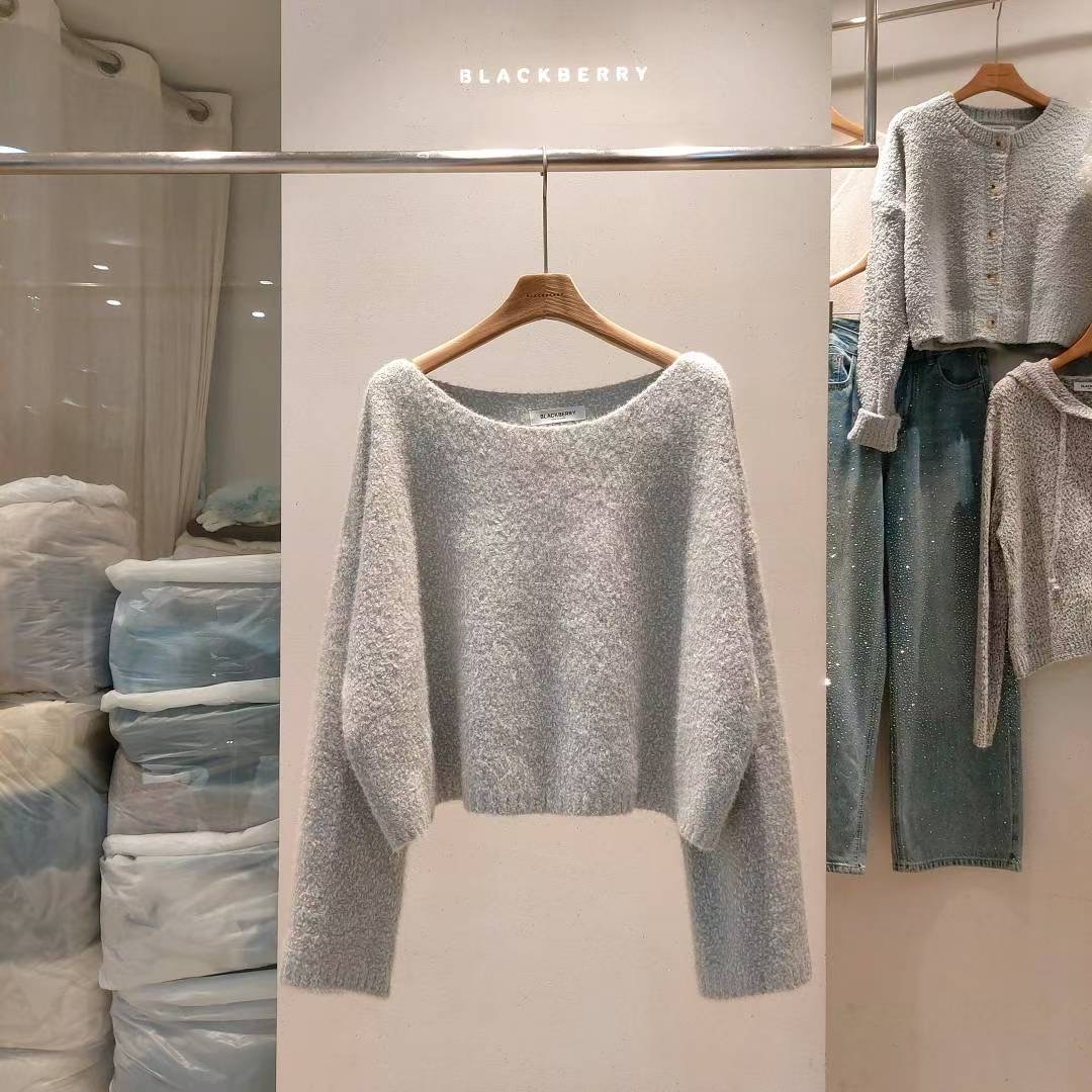 BLACKBERRY韓國代購㊣女裝新品休閑推薦時尚人氣針織衫船領BLACKBERRY針織衫圖色1