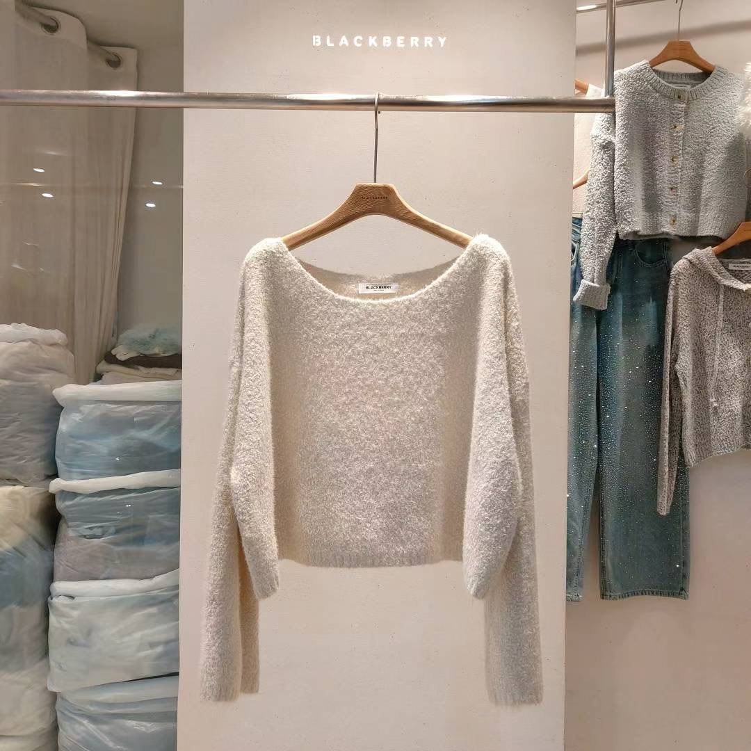 BLACKBERRY韓國代購㊣女裝新品休閑推薦時尚人氣針織衫船領BLACKBERRY針織衫圖色2