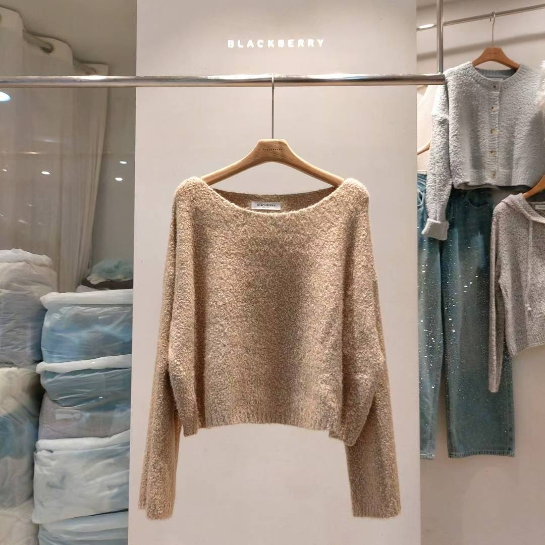 BLACKBERRY韓國代購㊣女裝新品休閑推薦時尚人氣針織衫船領BLACKBERRY針織衫圖色3