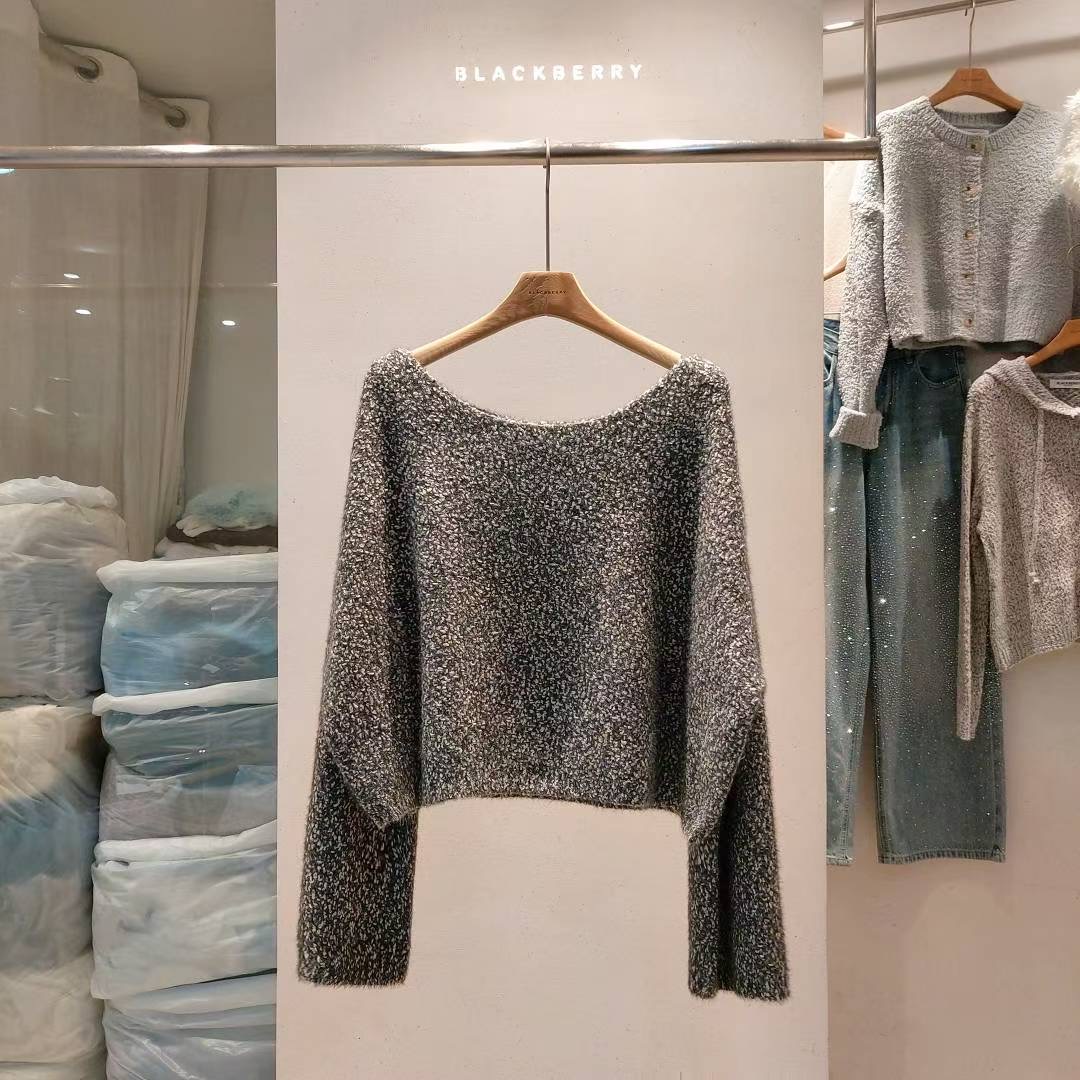 BLACKBERRY韓國代購㊣女裝新品休閑推薦時尚人氣針織衫船領BLACKBERRY針織衫圖色4