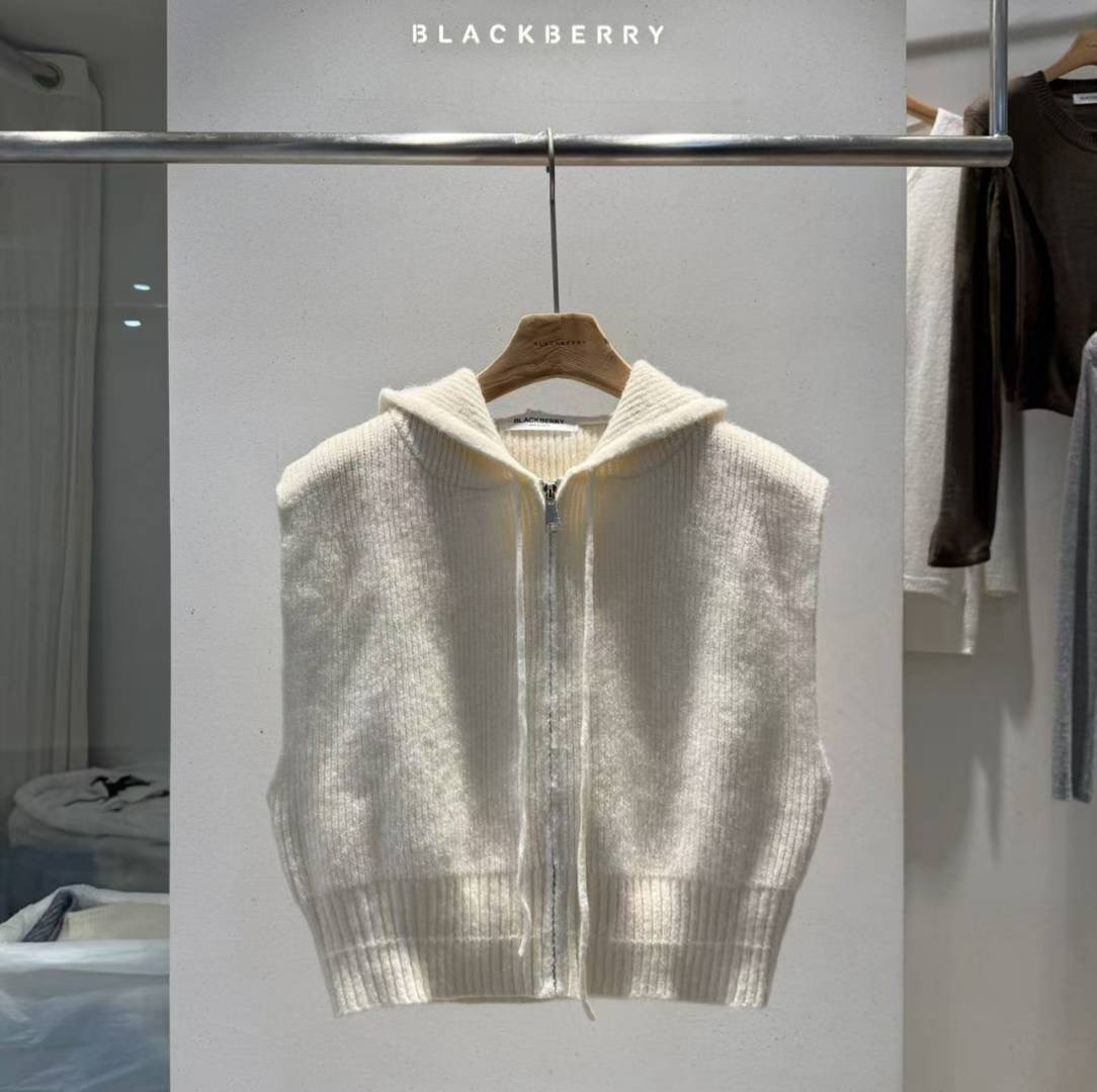 BLACKBERRY東大門㊣直郵女裝新品推薦休閑人氣馬甲拉鏈連帽BLACKBERRY馬甲圖色1