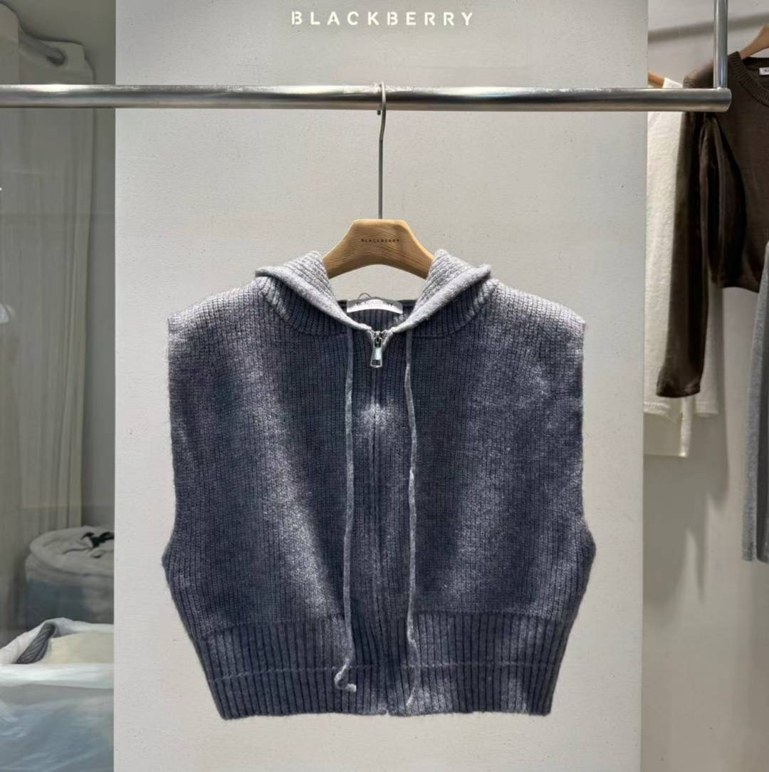 BLACKBERRY東大門㊣直郵女裝新品推薦休閑人氣馬甲拉鏈連帽BLACKBERRY馬甲圖色3